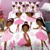 American Black Girl Duvet Cover Set,Black Girl Magic Bedding Set Full Size,Cute Little Afro Black Princess Comforter Cover Sets