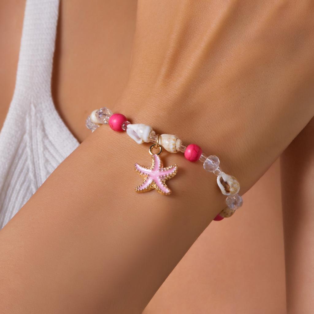 Trendige blaue Reiskorn-Kettenarmbänder für Damen Böhmisches Seestern-Muschel-Armband Sommer Strand Einfacher Schmuck Geschenke