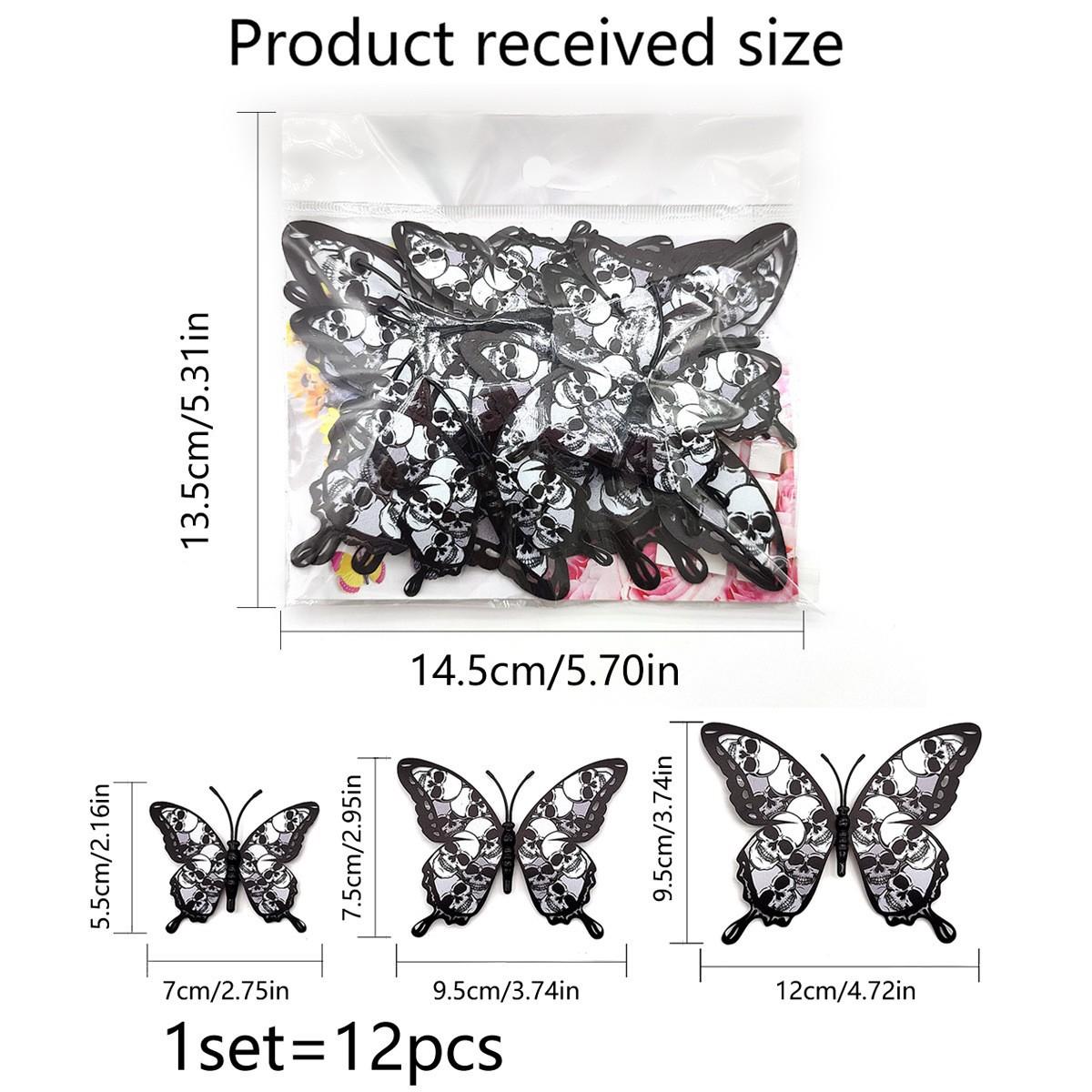 

12Pcs Gothic Style Double-layer Skeleton Rose Butterfly Halloween Folding 3D Wall Decoration Horror Element Party Room Ornament