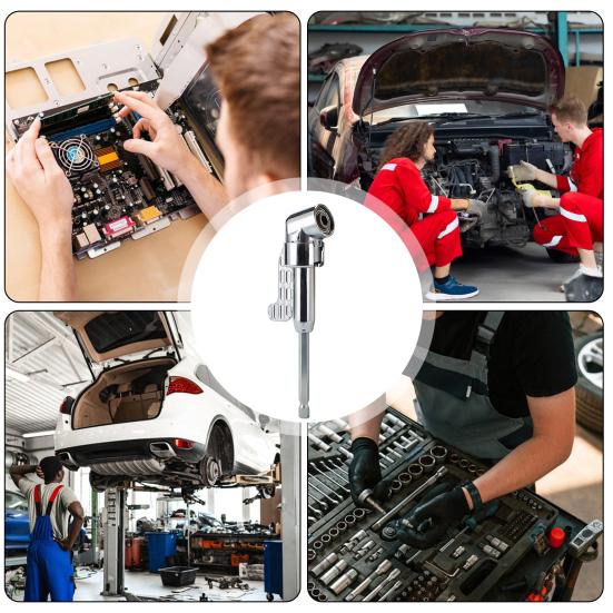 Right Angle Electric Drill Adapter 105-Degree 1/4 3/8 1/2 Inch Drill Press Attachment with 360-Degree Rotatable Socket Set