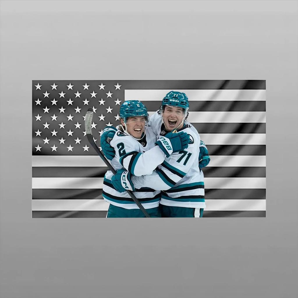 San Jose Sharks Macklin Celebrini Pink Usa Flag Tapestry, Hockey Wall Hanging Decor, Fan Gift, Flat Print