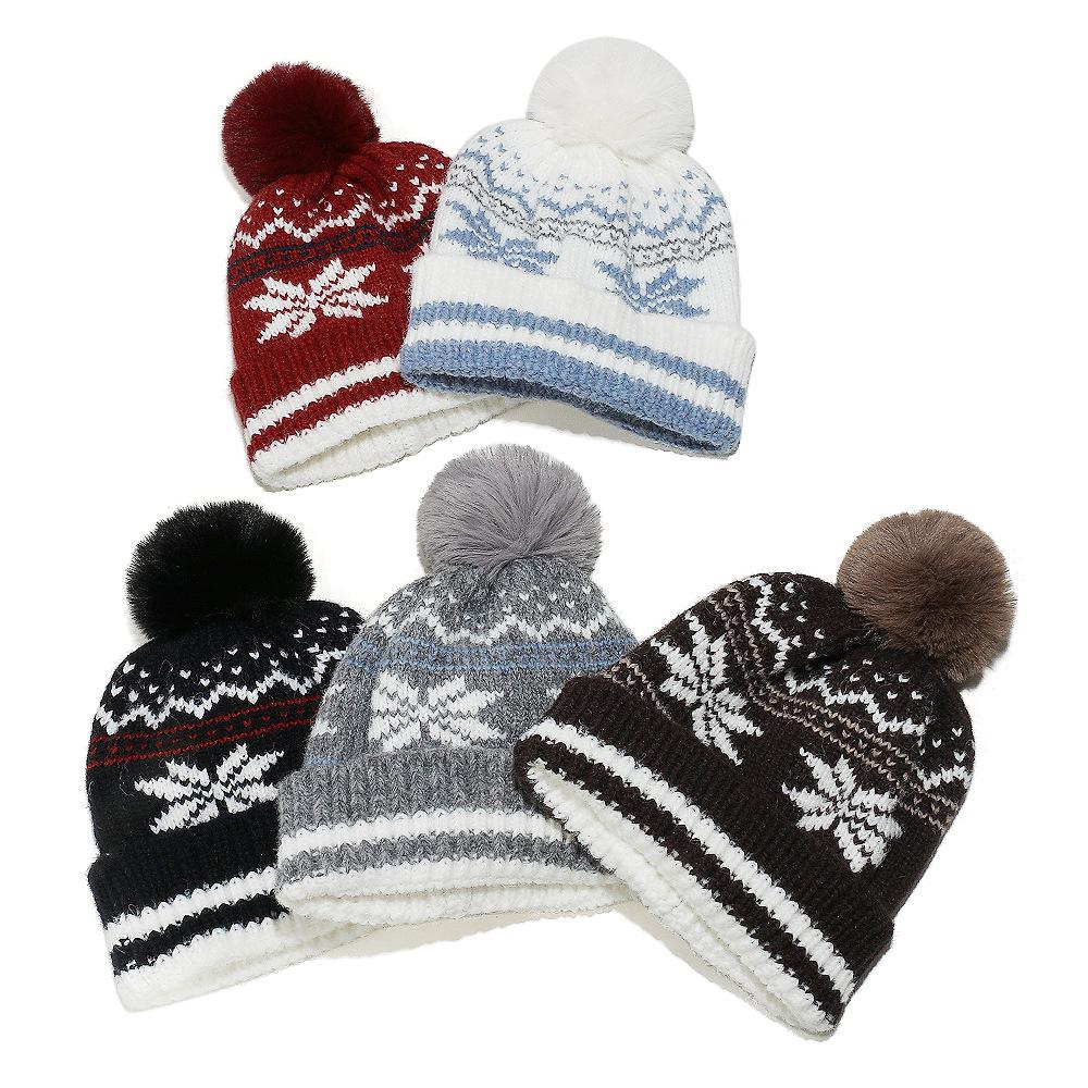 Temu autumn and winter new wool hat Christmas snowflake jacquard ear protector pullover hat knitted hat wholesale