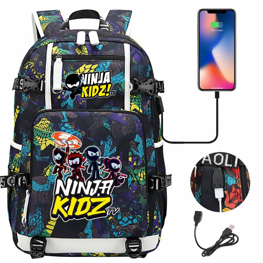 Print Kids Backpack with USB Charging Port, Teenagers School Bookbag, Lightweight Travel Daypack with Headphone Jack Anti-Theft Design