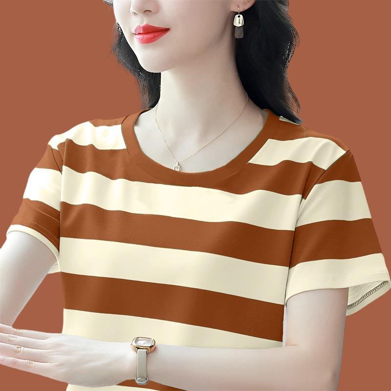 Summer Striped T-shirt Women's Short-sleeved T-shirt Clothes Loose Top