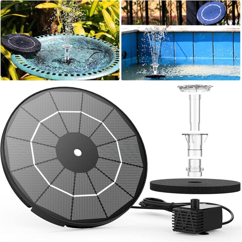 44pcs 3.5W Solar Fountain Pump, Water Feature Outdoor DIY Solar Bird Bath Fountain with Multiple Nozzles,for Garden Pool, Ponds