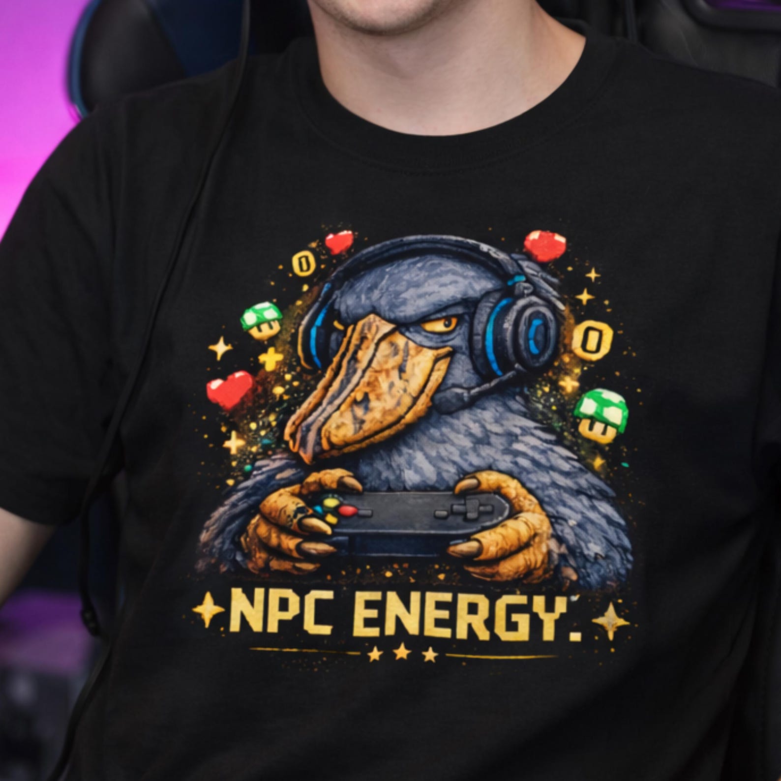 NPC Energy Shoebill Gamer T-Shirt | Shoebill Bird Graphic Tee 4XL