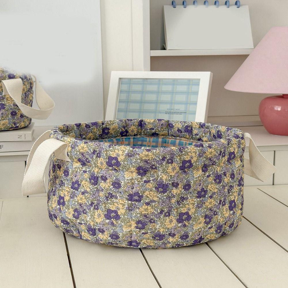 Large Capacity Floral Storage Basket Cotton with Handle Flower Pattern Storage Basket Collapsible Laundry Hampers Bedroom