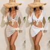 European Style Women's Long Sleeve Lace Cardigan Split Bikini Four-Piece Swimsuit 2026