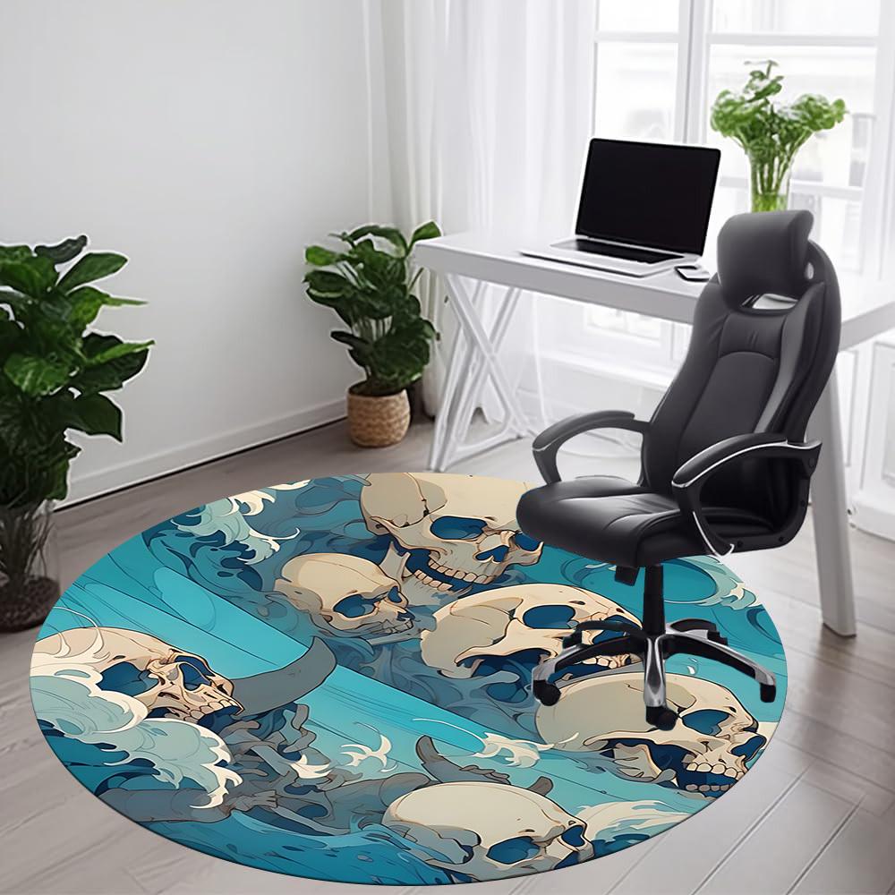 1PC Skulls Ocean Office Round Area Rug, Indoor Mat Suitable For Office, Under Office Chairs Bedroom Living Room Home Decor, Room Deco 036