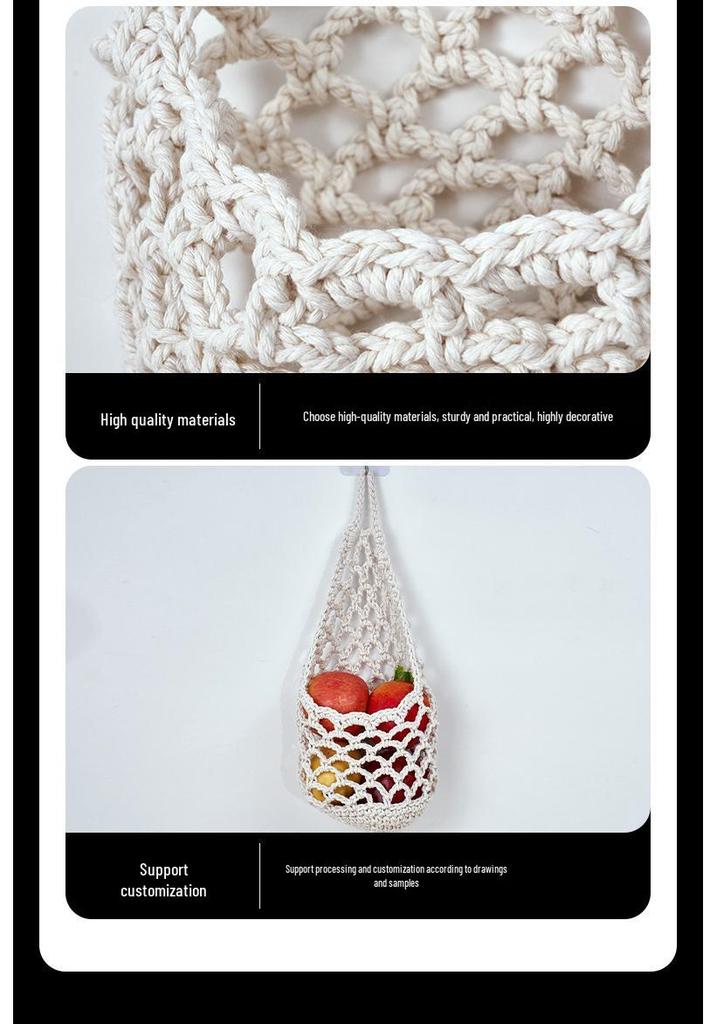 Handmade Crochet Fruit & Vegetable Hanging Basket for Kitchen Storage and Decoration