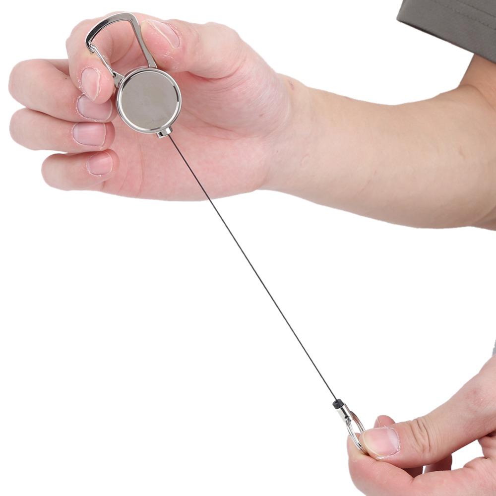 2 Pcs All Metal Key Ring 2.5cm Retractable Keychain Durable ID Badge Holder  Camping
