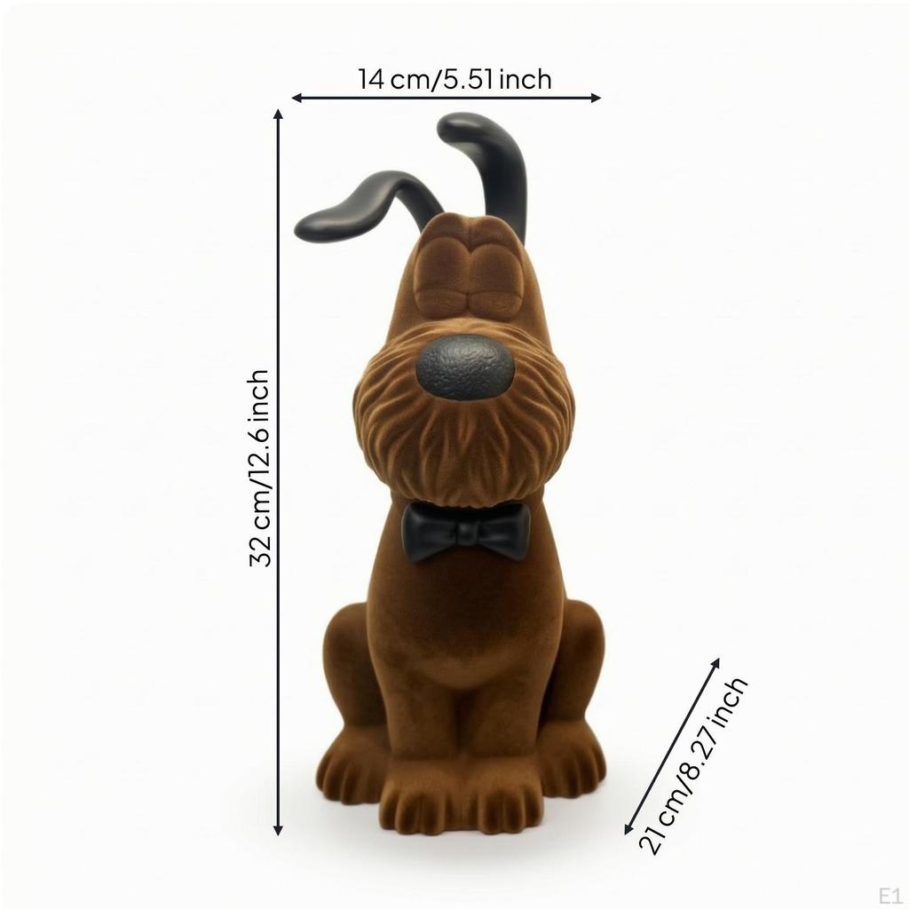 Dog Sculpture with Bow Tie Flocked Figurine Tabletop Decor for Homeowners, Living Room,