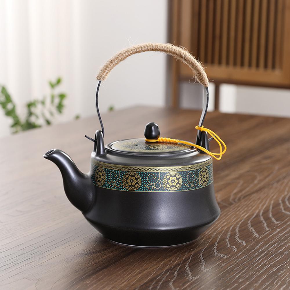 Blue Ceramic Teapot, Large capacity cooling water kettle, Brewing tea pot with tea strainer, Restaurant handle style tea kettle