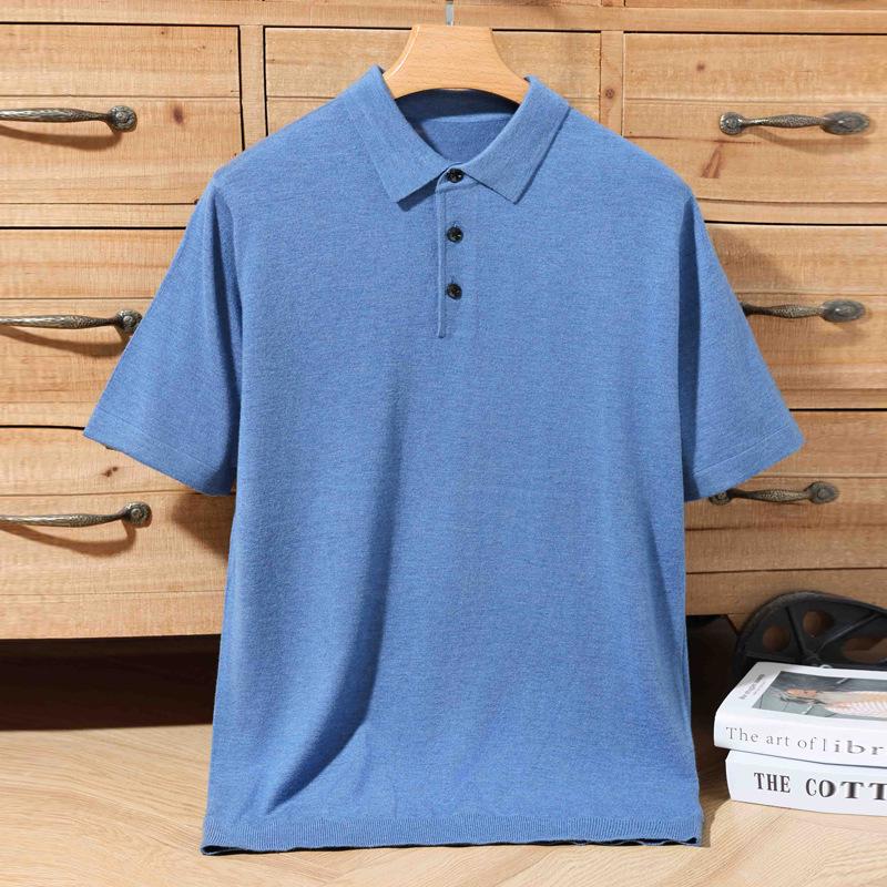 Men's Casual Polo Collar Knitwear: Spring/Summer Solid Color Short Sleeve Pullover