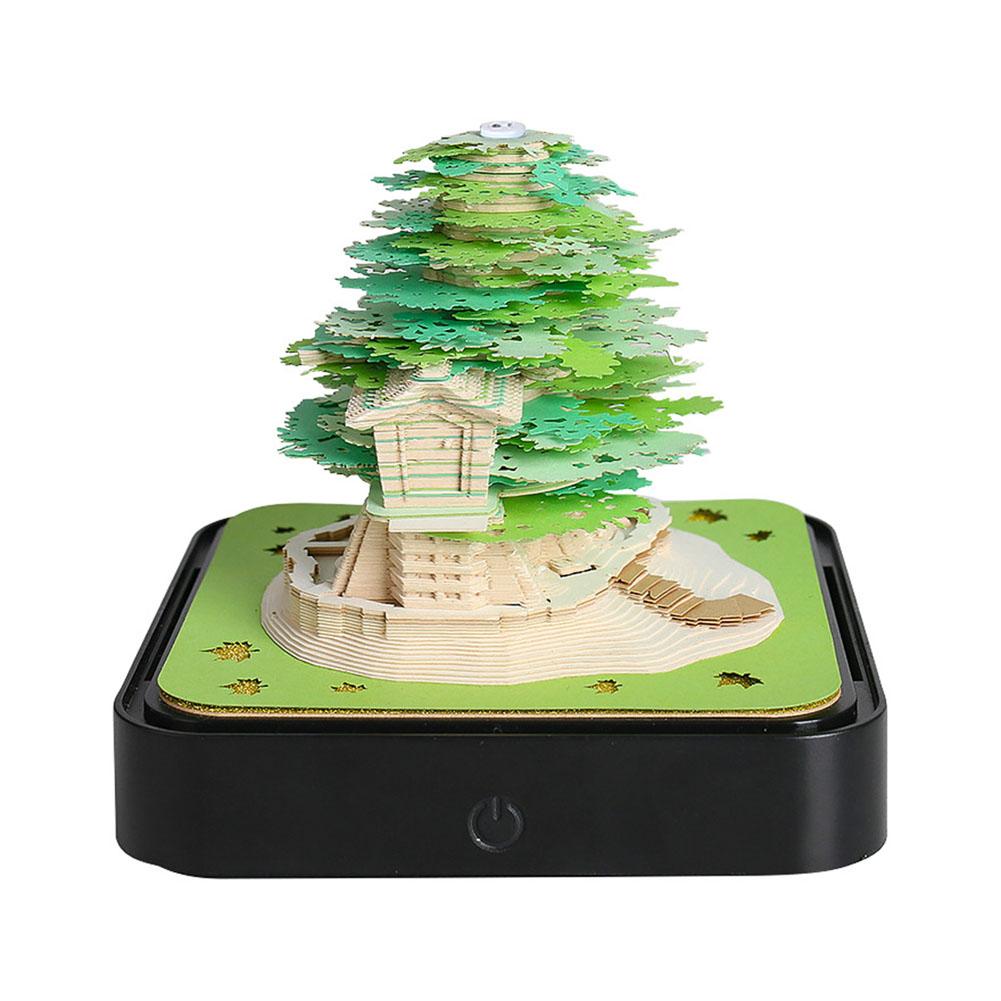 2026 Paper Sculpture Calendar LED Lights Desk Calendar Paper Carving Art Memo Pad for Christmas Housewarming Desktop Decoration