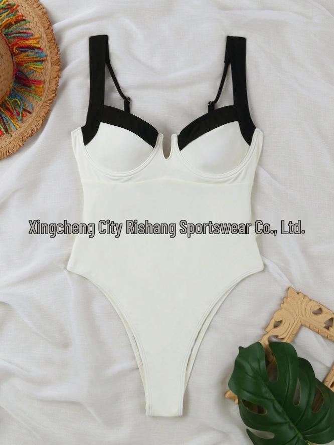 European & American Color Block One-Piece Swimsuit: Sexy, Fresh, High-Waisted, Conservative Design