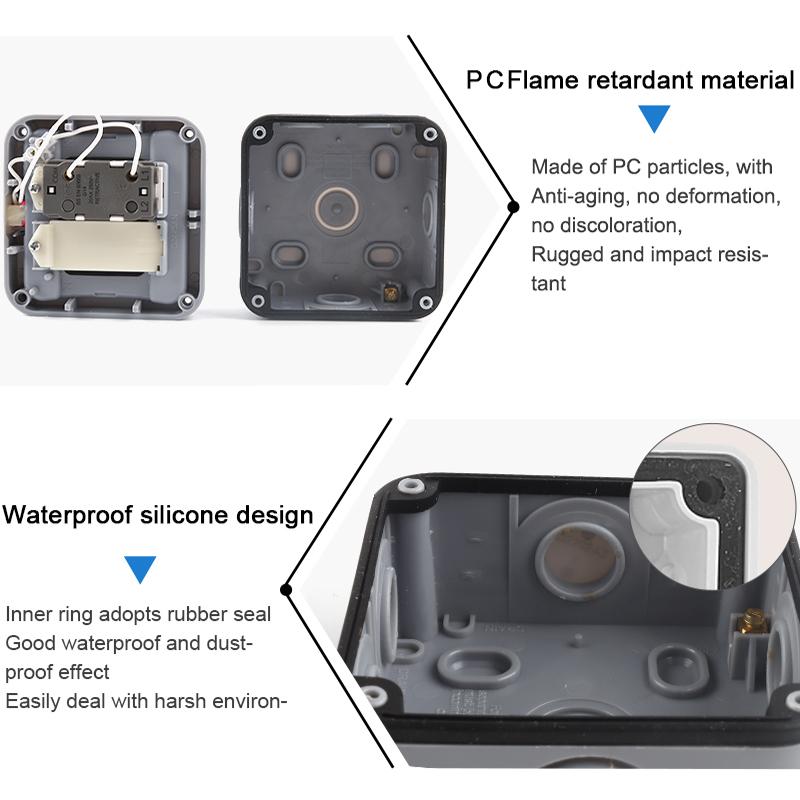 IP66 Außenwandschalter IP66 Wetterfest Staubdicht Drucktastenschalter 1/ 2-fach Lichtschalter 20A Für Haus Garten