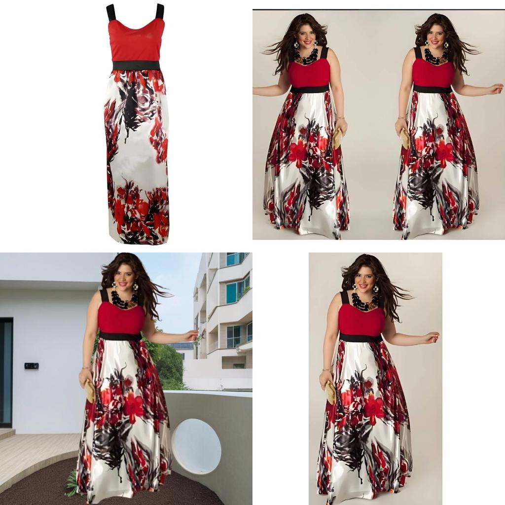 Elegant 2019 Floral Print Sleeveless Maxi Dress For Women In Plus Size Cotton Blend