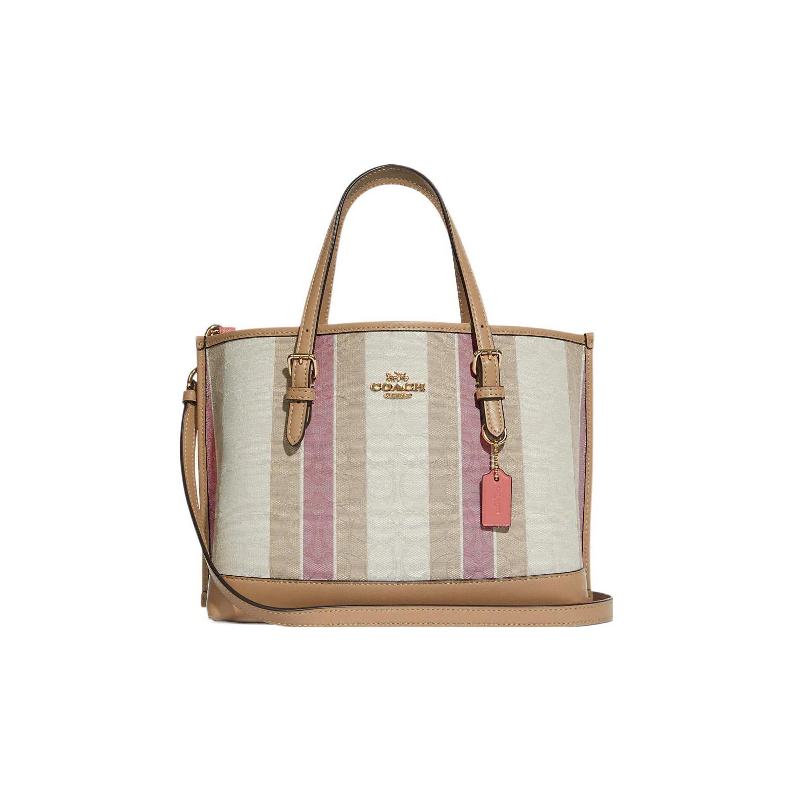 

Coach Mollie Classic Monogram Striped Color Block Leather Tote Bag Women tote Khaki White C8416-IMTVT Basic Set (Bag+Dust Bag)