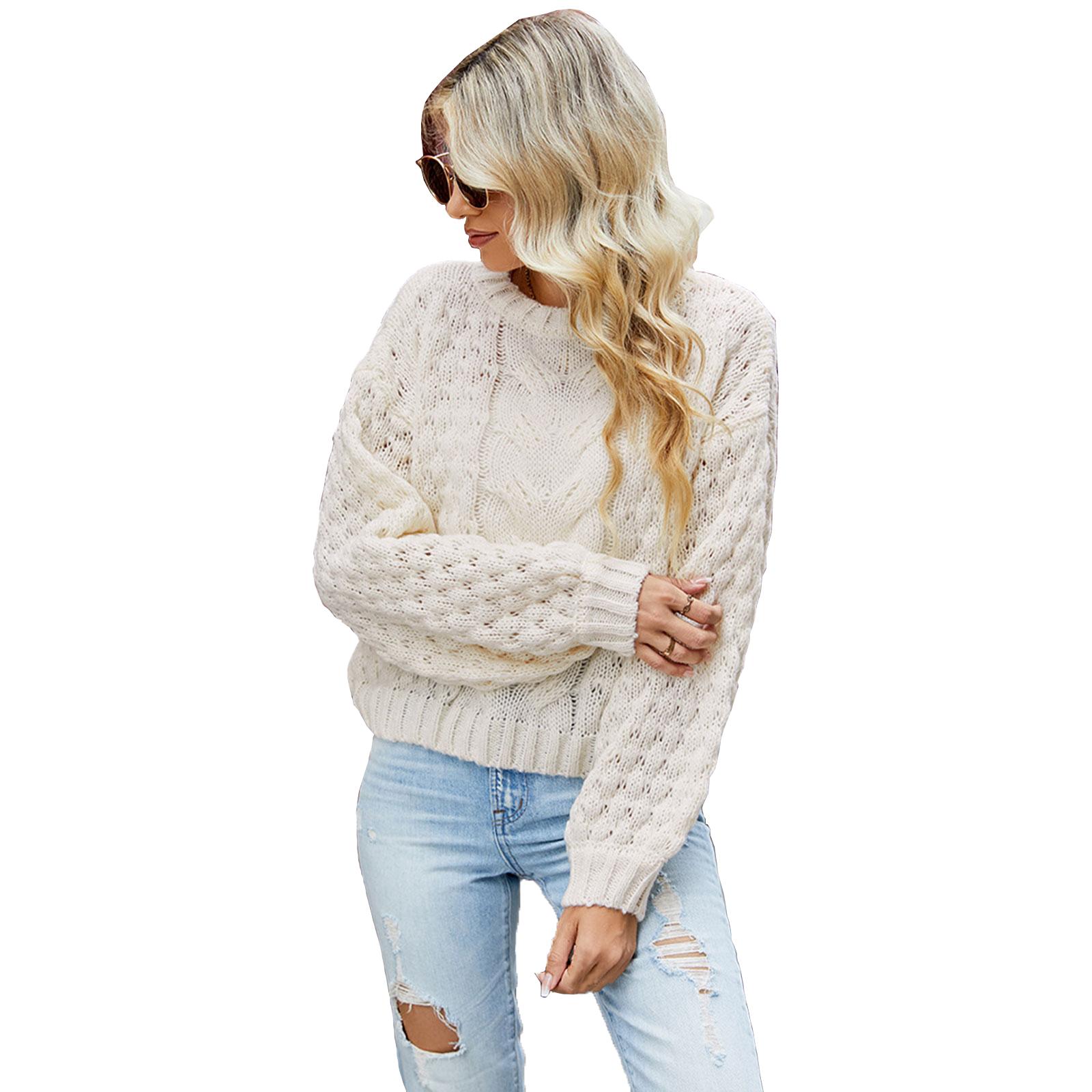 

Женский длинный рукав круглый вырез пуловер Европа и Соединенные Штаты свитер женский свободный круглый вырез ретро трикотаж S белый