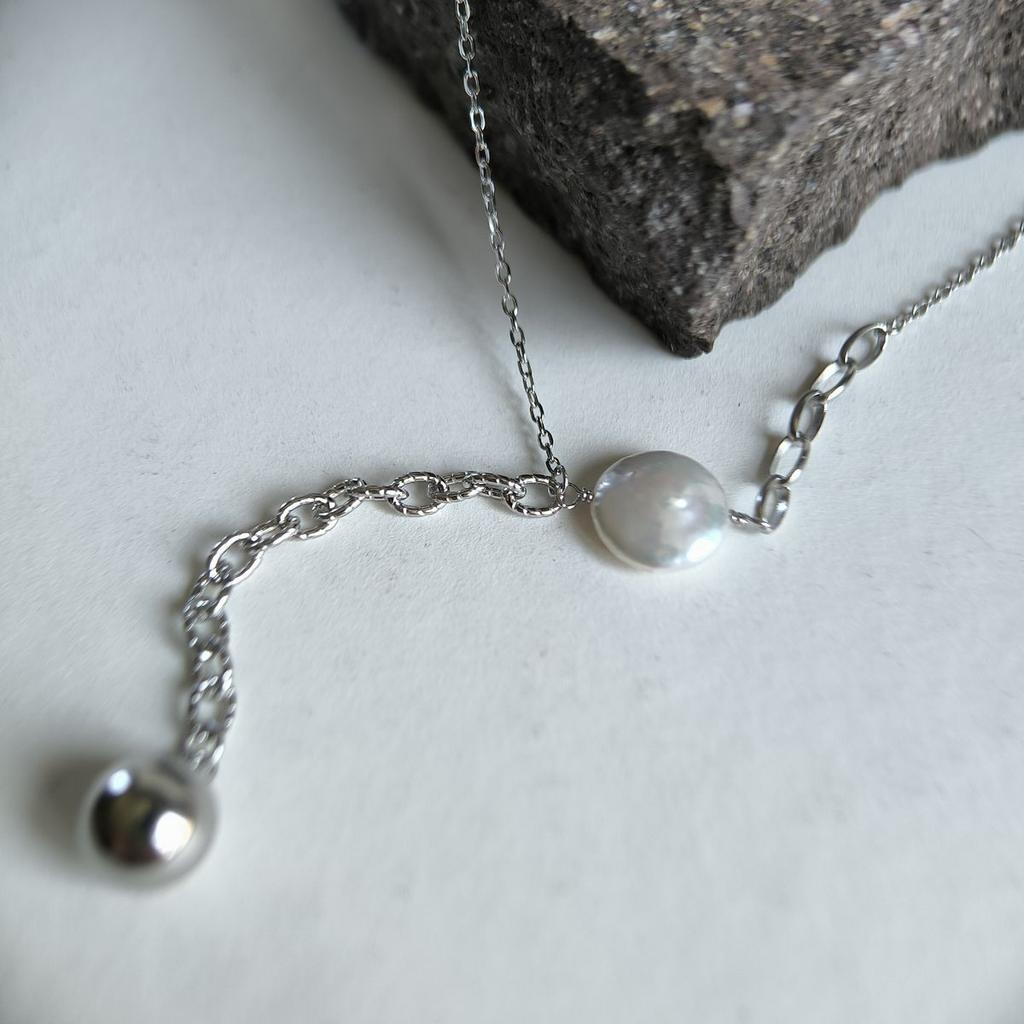 Silver Necklace with Natural Baroque Pearls, Item Weight 5.86 G (2187264)