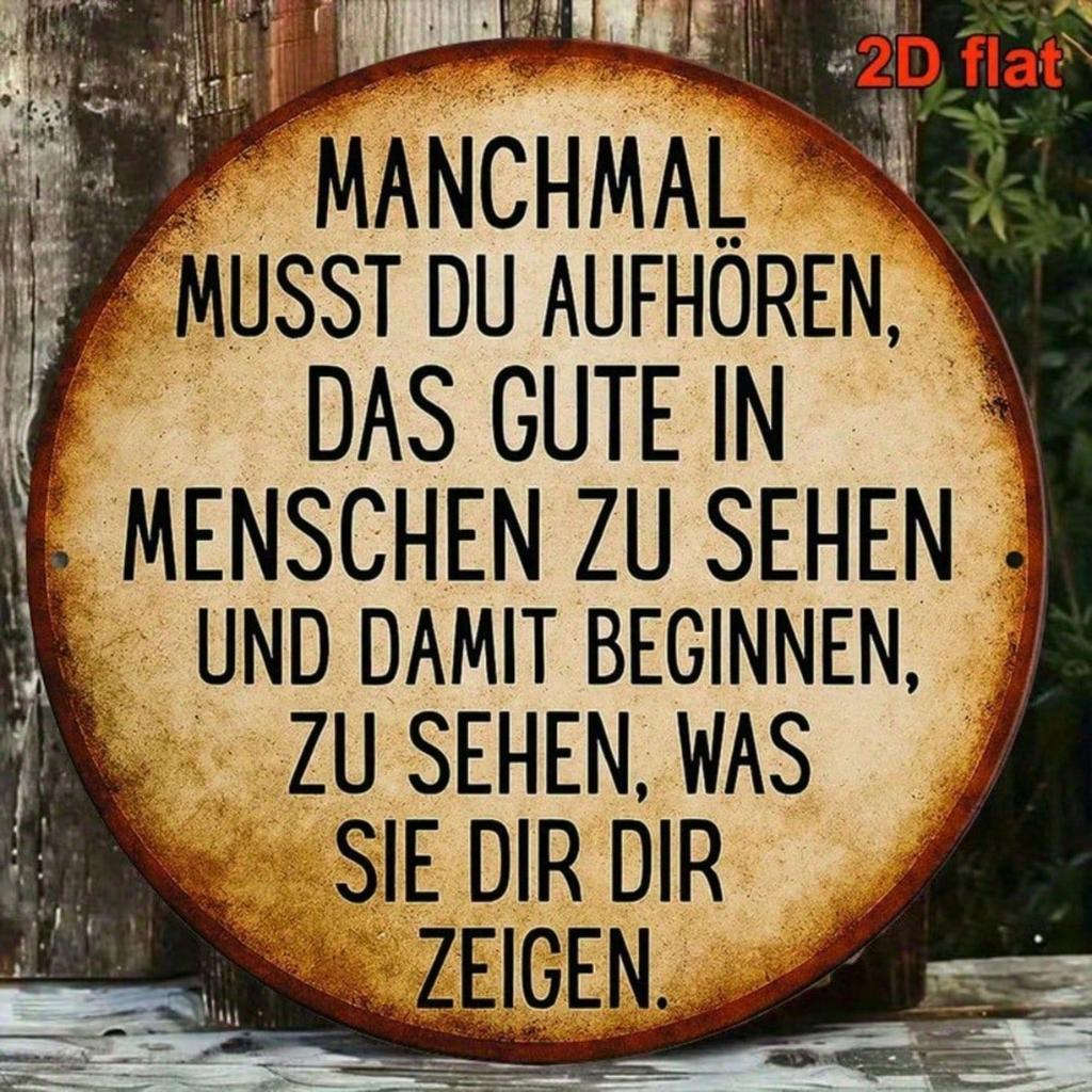 Vintage Metal Wall Art Round Sign German Quote Decor for Living Room