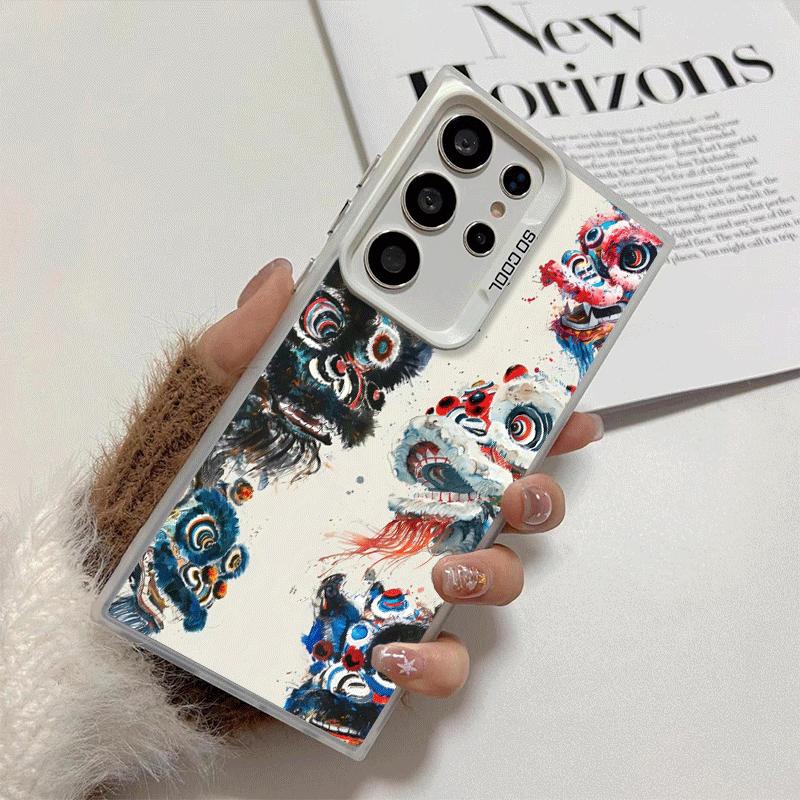 Lion Dance Ink Wash Shockproof Phone Case for Samsung Galaxy S26 Edge S25 Ultra S24 FE S23 Plus S21 Cover Anti Fall Fundas
