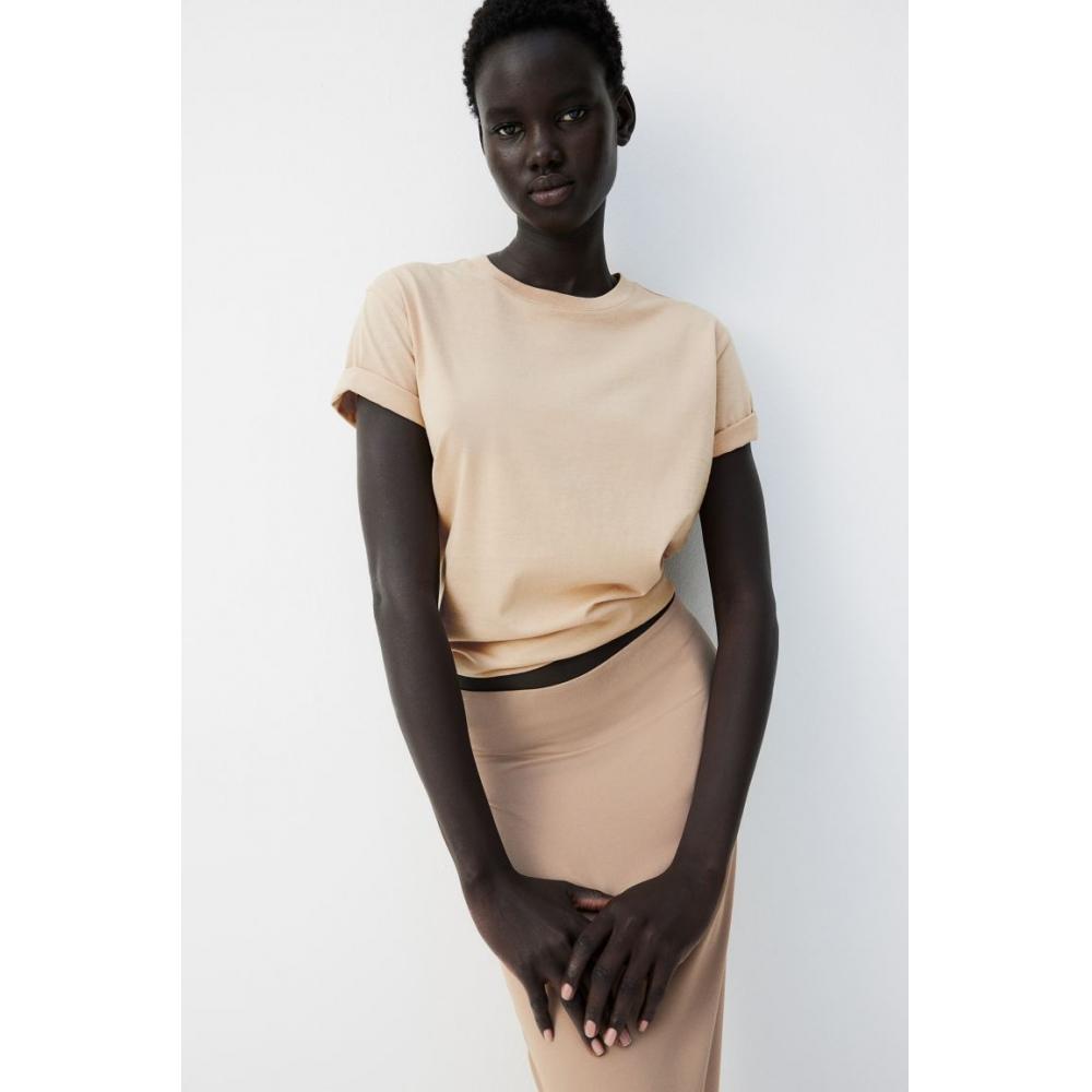 

Хлопковая футболка HM бежевого цвета