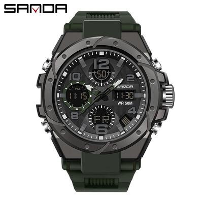 Sanda Dual Movement Korean Style Men's Waterproof Sport LED Watch