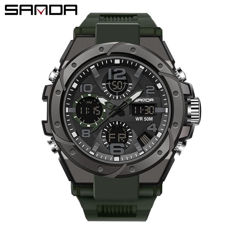 Sanda Trendy Waterproof Sports Watch - Minimalist Design with Dual Display for Students