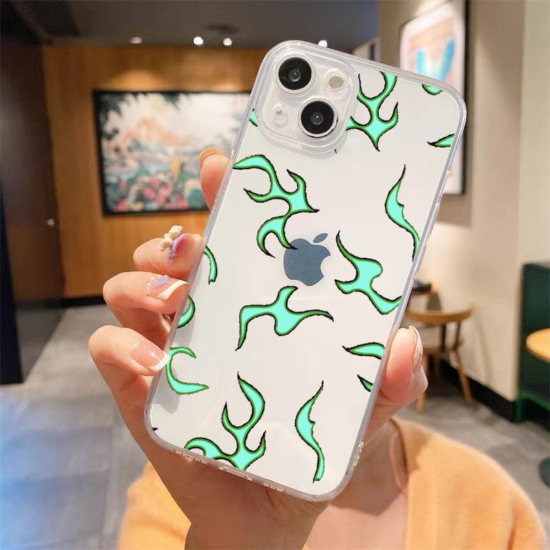 Fashion Flame Luxury Transparent Soft Phone Case For iPhone 15 14 13 12 11 Pro Max XS X XR 7 8 Plus Shockproof Cover Fundas
