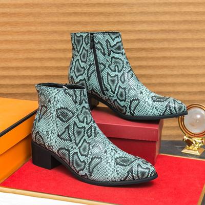 Frühlings Schlangenleder Druck Herren Cowboy Stiefeletten Show Party Motorrad Kurze Stiefel Erhöhen Höhe Kleid Sapatos Social