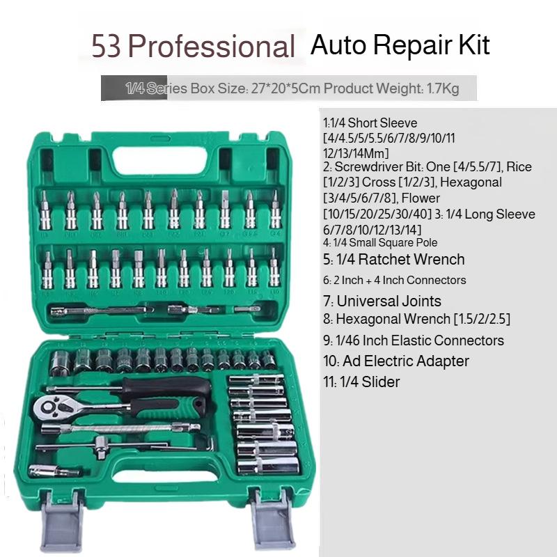 46 Pieces 1/4 inch Drive Socket Ratchet Wrench Set, with Bit Socket Set Metric and Extension Bar for For Car Repair, Bicycle
