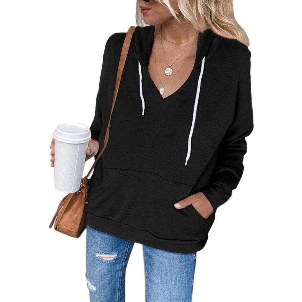 Women's Solid Color Long Sleeve Hooded Drawstring Sweatshirt Coat Autumn Winter Casual Outerwear for Dropshipping