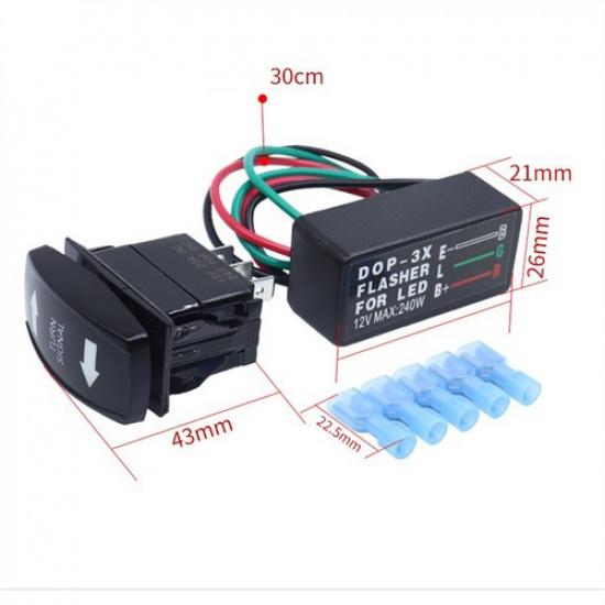 ATV UTV Turn Signal Kit Rocker Switch Blinker SPDT Green LED With Flasher Module