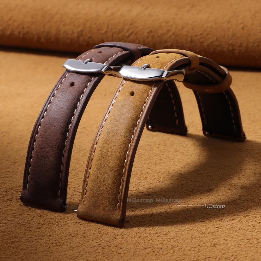 Correa de Reloj de Cuero Genuino de Vaca 18 mm 20 mm 22 mm 24 mm Correa Retro Hecha a Mano con Hebillas Metálicas para Hombres Mujeres Correa de Liberación Rápida