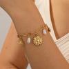 Gold Sunflower Sun Charm Bracelet with Pearl