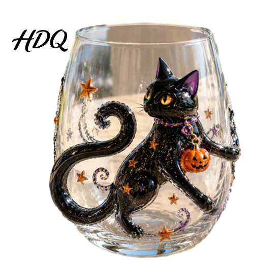 Gotische Bar-Accessoires Halloween Glasbecher Geprägte Kürbis Geist Katze Fledermaus Trinkglas Vintage-Thema Gruselige Stiellose Getränkebecher