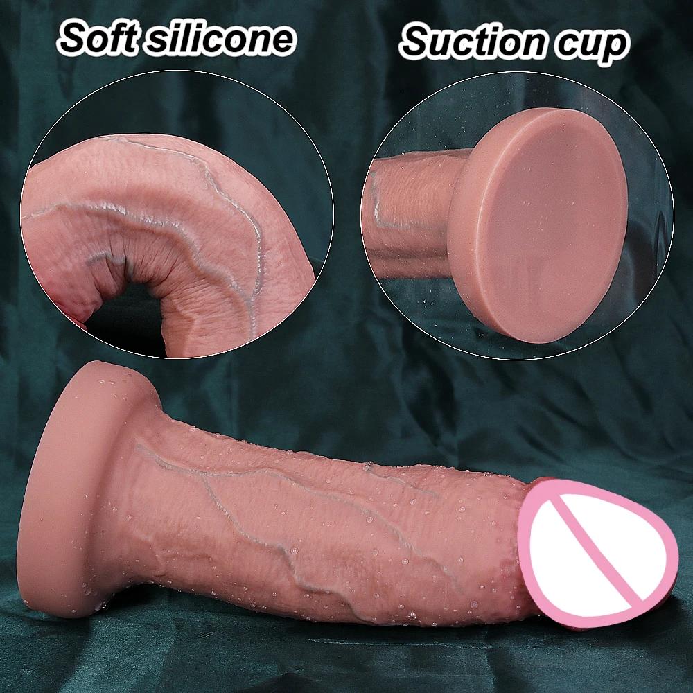 Extra Large 4 Sizes Advanced Realistic Soft Dildo Big Thick Fake Penis Double Silicone Cock Woman Man Masturbation Suction Cup Anal Climax Sex Toys