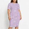 Women Plus Size Halloween Printed Round Neck Short Sleeve Asymmetric Top Fitted Skirt Two Piece Set