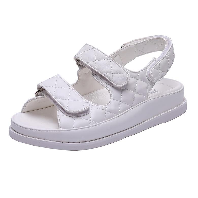 

Fashion Real leather sew lattices creepers sandals women silver hook&loop strap gladiator sandalias plaid open toe flats muffins sandale 7.5 белый