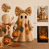 Figurina Fantasma Patchwork con Luce Calda a Batteria 35cm Decorazione di Halloween Materiale Tessuto Texture Morbida