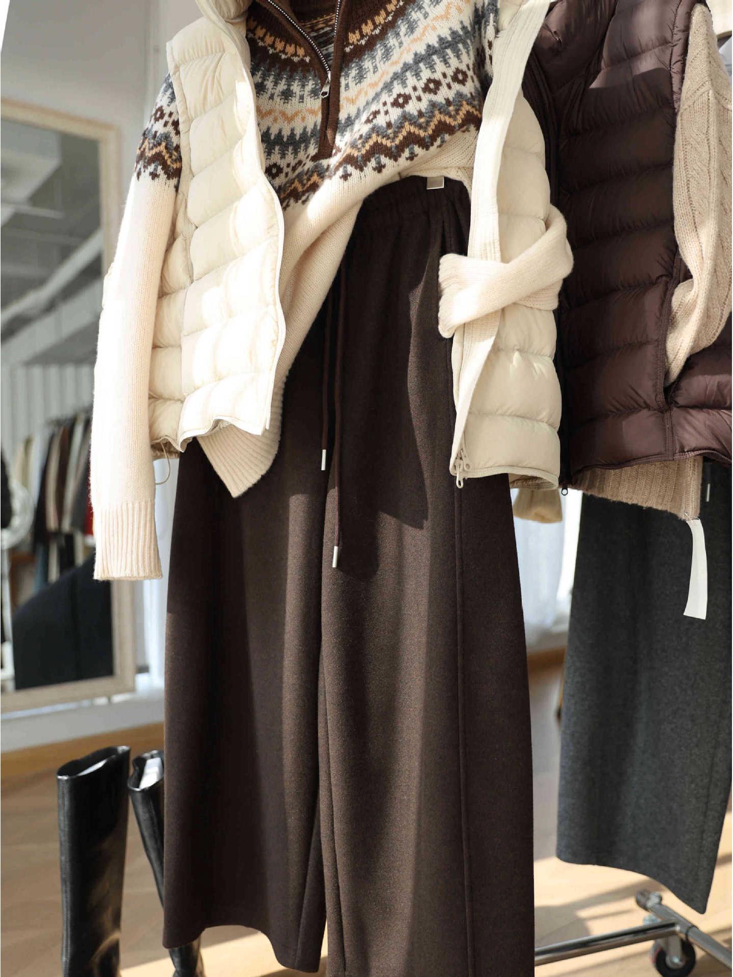 High-waisted Loose Woolen Wide-leg Pants for Women - Autumn/Winter Collection Medium