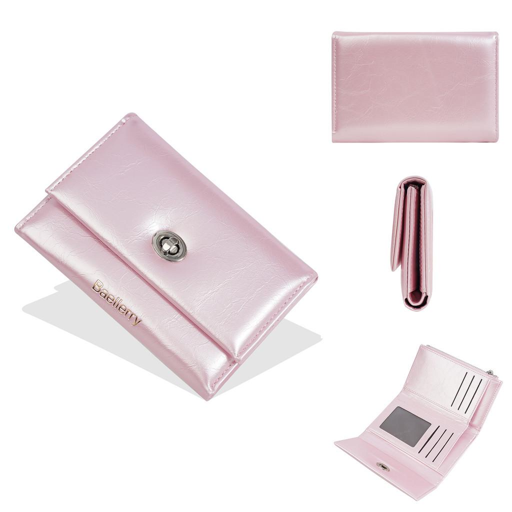 Pu Material Women Wallet Card Holder With Three Fold Design And Solid Color For Daily Use