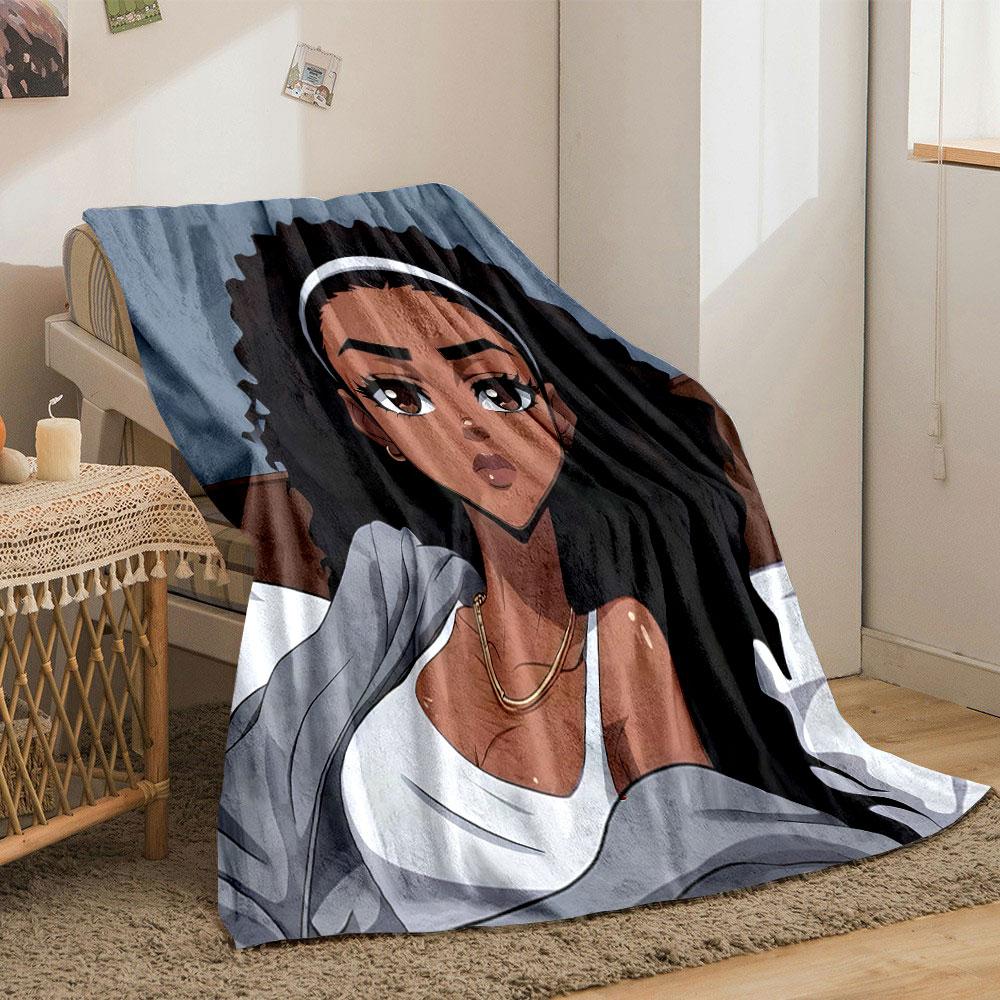 Stylish Anime Girl with Curly Hair Print Blanket Soft and Cozy Perfect for the Living Room Bed Sofa or a Nap,gift