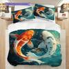 Koi Fish Pattern Bedding Quilt Set Quilt Cover Pillowcase Home Decoration Birthday Gift (1 * duvet cover + 2 * pillowcase, without core)
