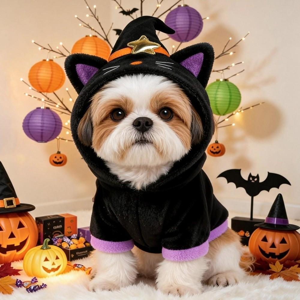 Soft Fabric Witch Hat Dog Hoodie Breathable Pet Cosplay Costume  Spring Autumn