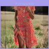 Mittellanges Kleid im Ethno-Stil aus Polyesterstoff mit Blumenprint für den Sommer