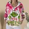 Women's Fashion Casual Sweater Button-Up Print Cardigan  Hooded Jacket