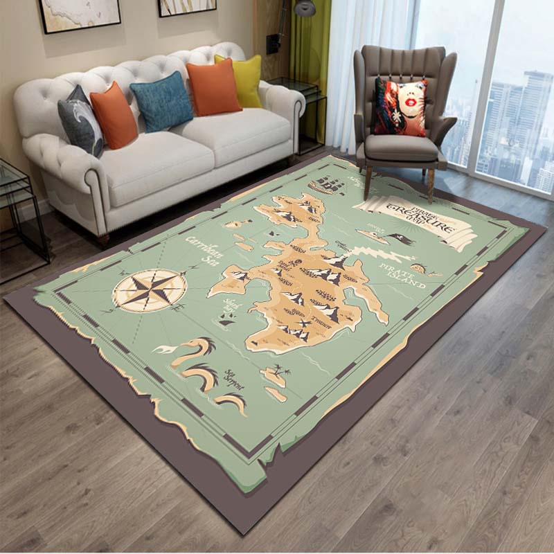 15 Sizes Antique Pirate Treasure Map Carpet Rug for Bedroom Living Room Boho Decor Children's Crawling Mat College Dorm Decor